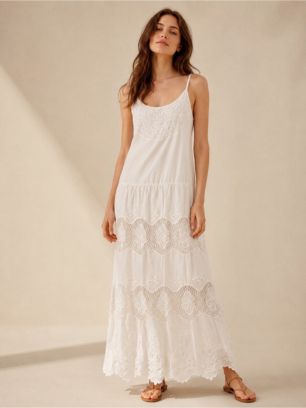 MAX&Co MaxMara 100% Cotton White Embroidered Maxi Dress Crochet Lace Boho Size S